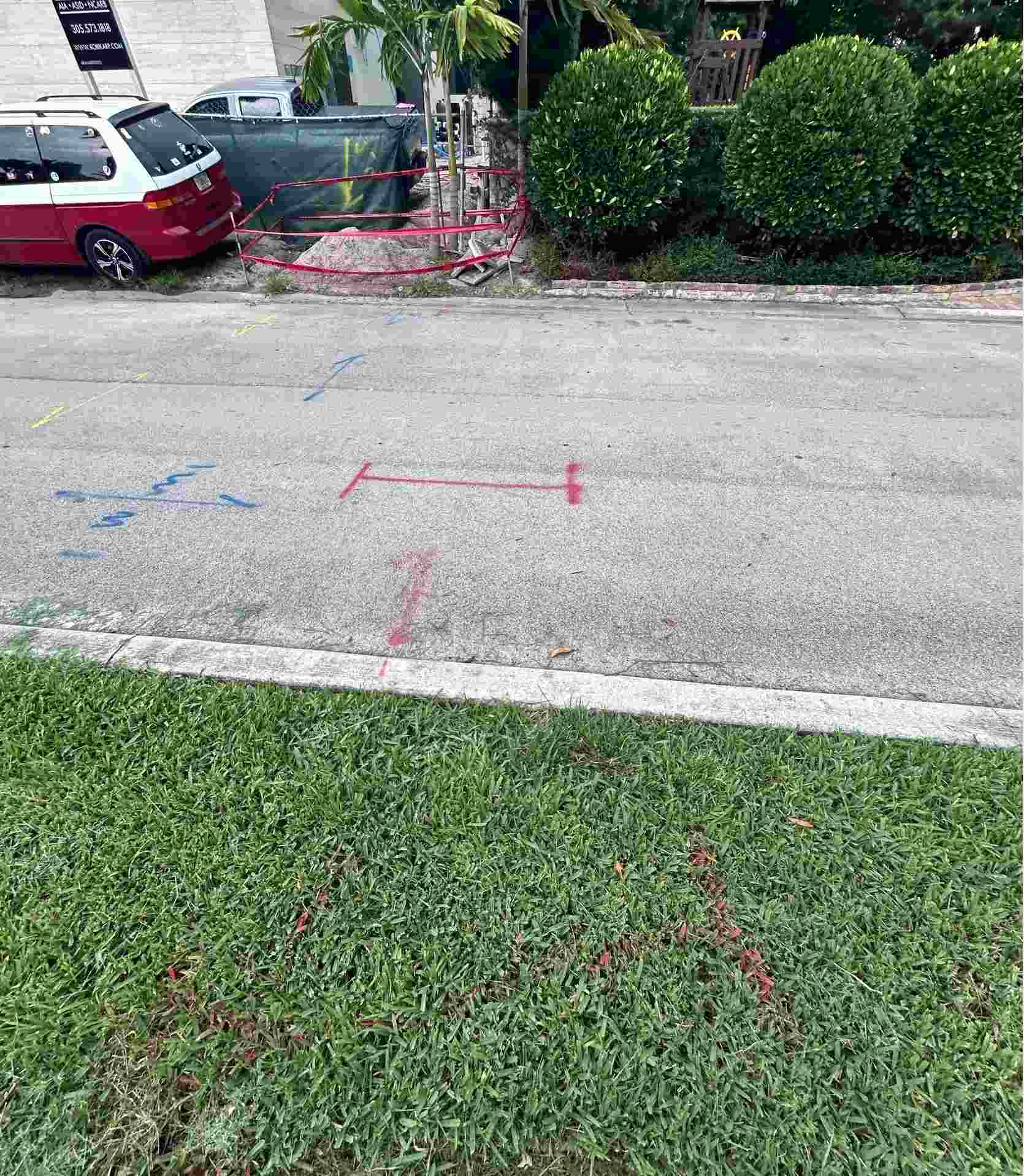 Red Utility Markings Identifying Underground Electric Lines