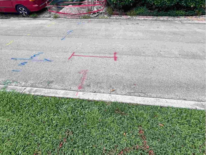 Red Utility Markings Identifying Underground Electric Lines